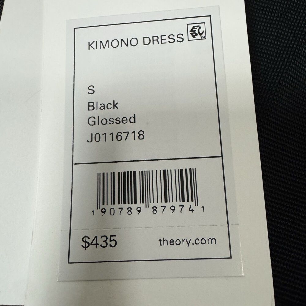 NWT Theory Kimono Illusion Fitted Dress in Black Glossed Women Size Small S LBD - Picture 15 of 16
